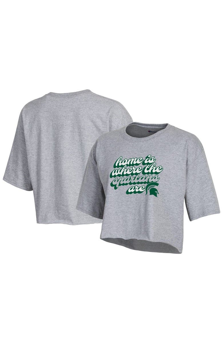 Champion Women's Champion Heather Gray Michigan State Spartans Boyfriend Cropped T-Shirt, Main, color, Heather Gray