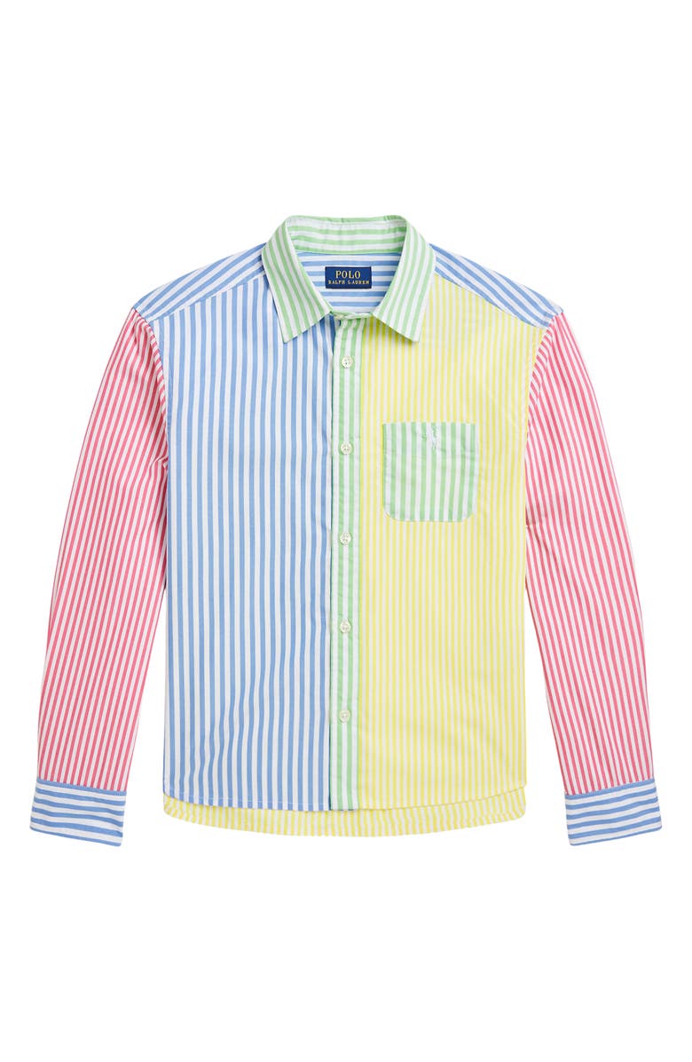 Ralph Lauren Kids' '50s Stripe Colorblock Cotton Button-Up Shirt, Main, color, 