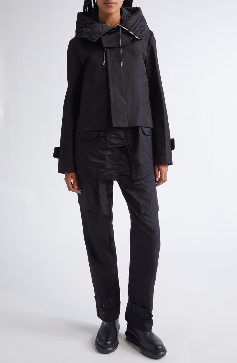 Sacai Hooded Mixed Media Jacket, Alternate, color, Black