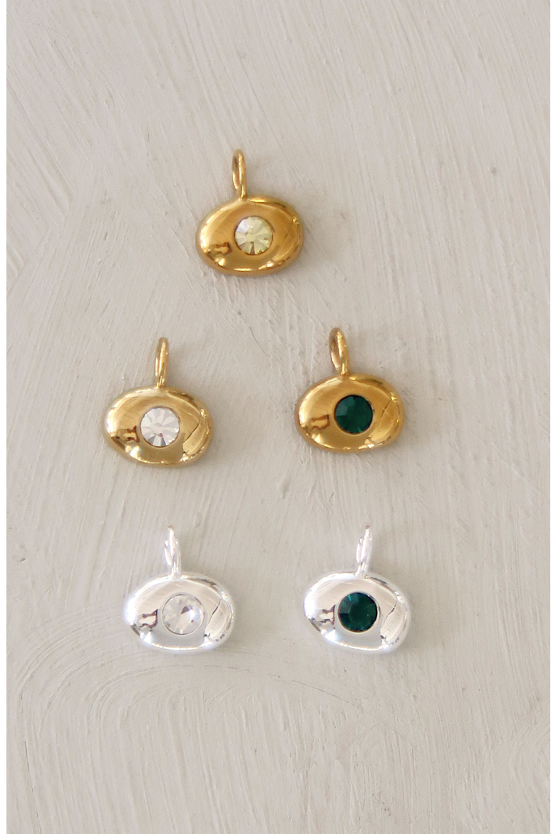 Zirconia Bean Charm Pendant, Alternate, color, White Silver / Emerald