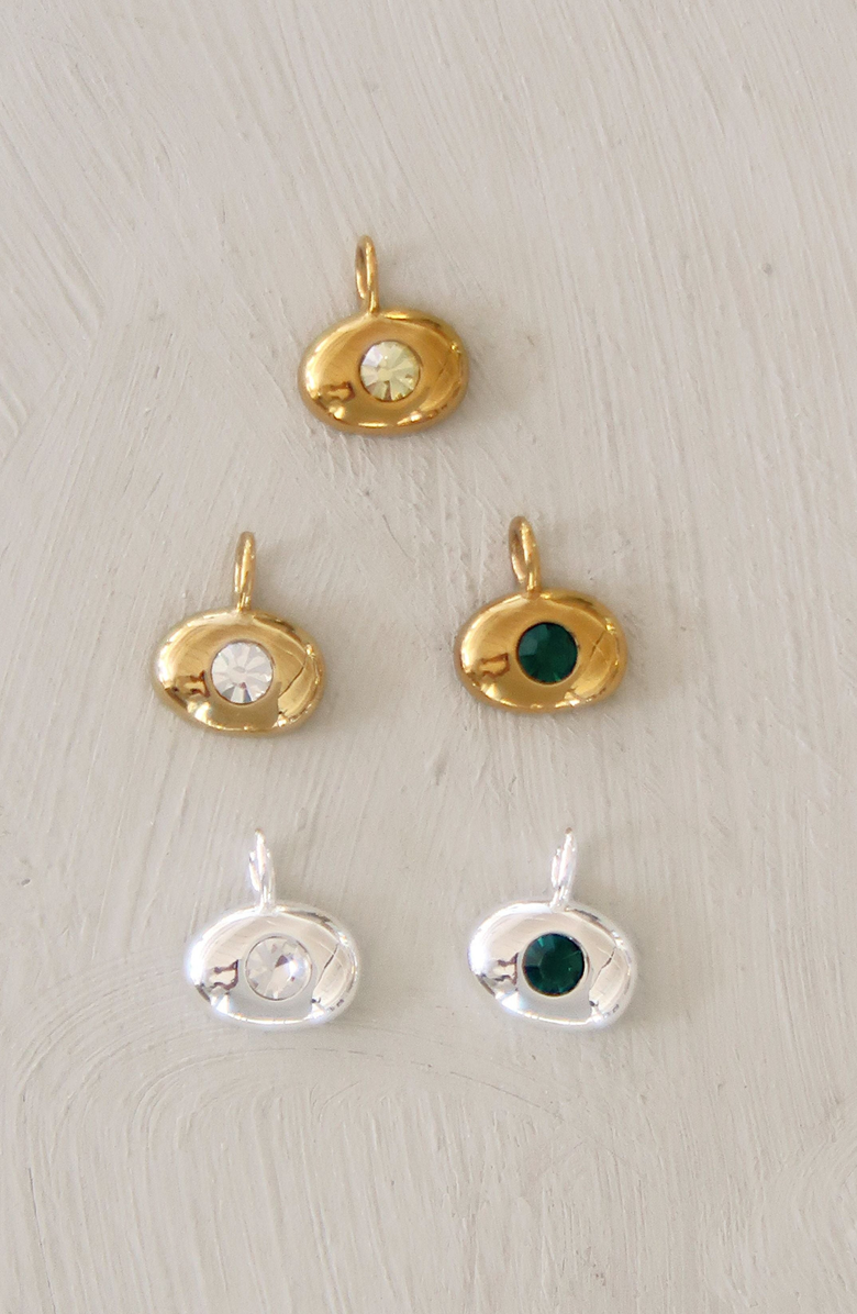 Joiana Jewelry Zirconia Bean Charm Pendant, Alternate, color, White Silver / Emerald