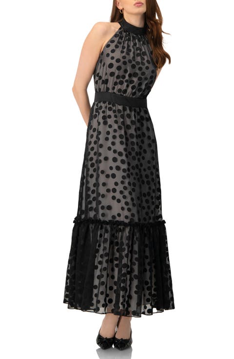 Halter Neck Polka Dot Maxi Dress