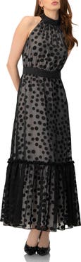 IVONNE Halter Neck Polka Dot Maxi Dress