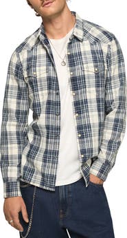 Lucky Brand Plaid Cotton Twill Snap-Up Western Shirt