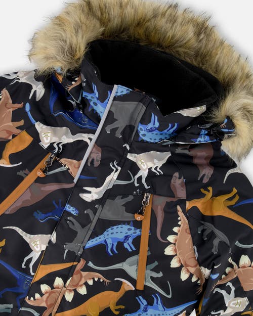 Deux Par Deux Two-piece Play Snowsuit With Dinosaurs Jacket In Blue