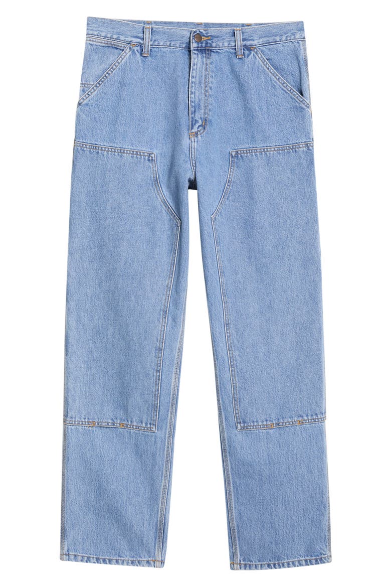 Double Knee Work Jeans, Alternate, color, BLUE (STONE BLEACHED)