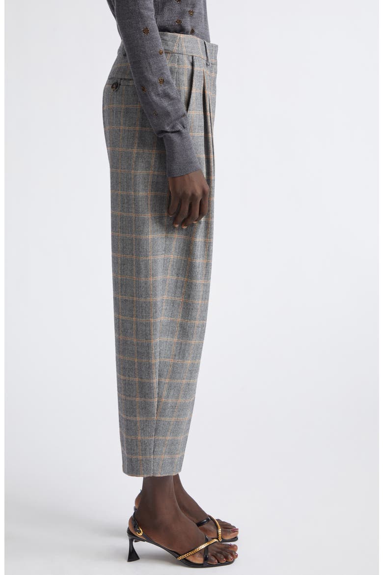 Pleated Check Wool Ankle Pants, Alternate, color, GREY MELANGE
