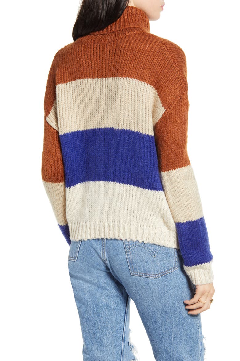 Stripe Turtleneck Sweater, Alternate, color, BROWN/ BLUE STRIPE