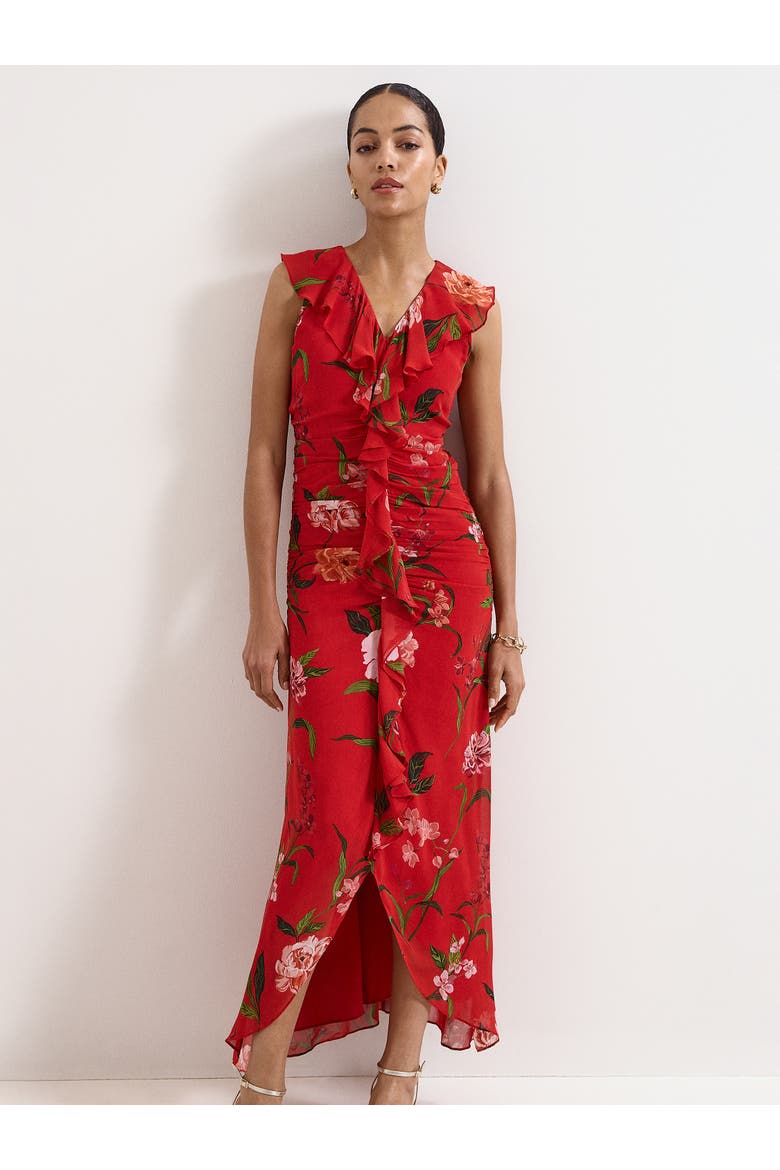 Mae V-Neck Floral Maxi Dress, Alternate, color, Red