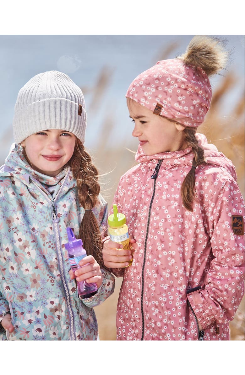 Deux par Deux Little Girl's Printed Jacket Two-Piece Mid-Season Outerwear Set Small White Flowers On Pale Pink And Gray, Alternate, color, 