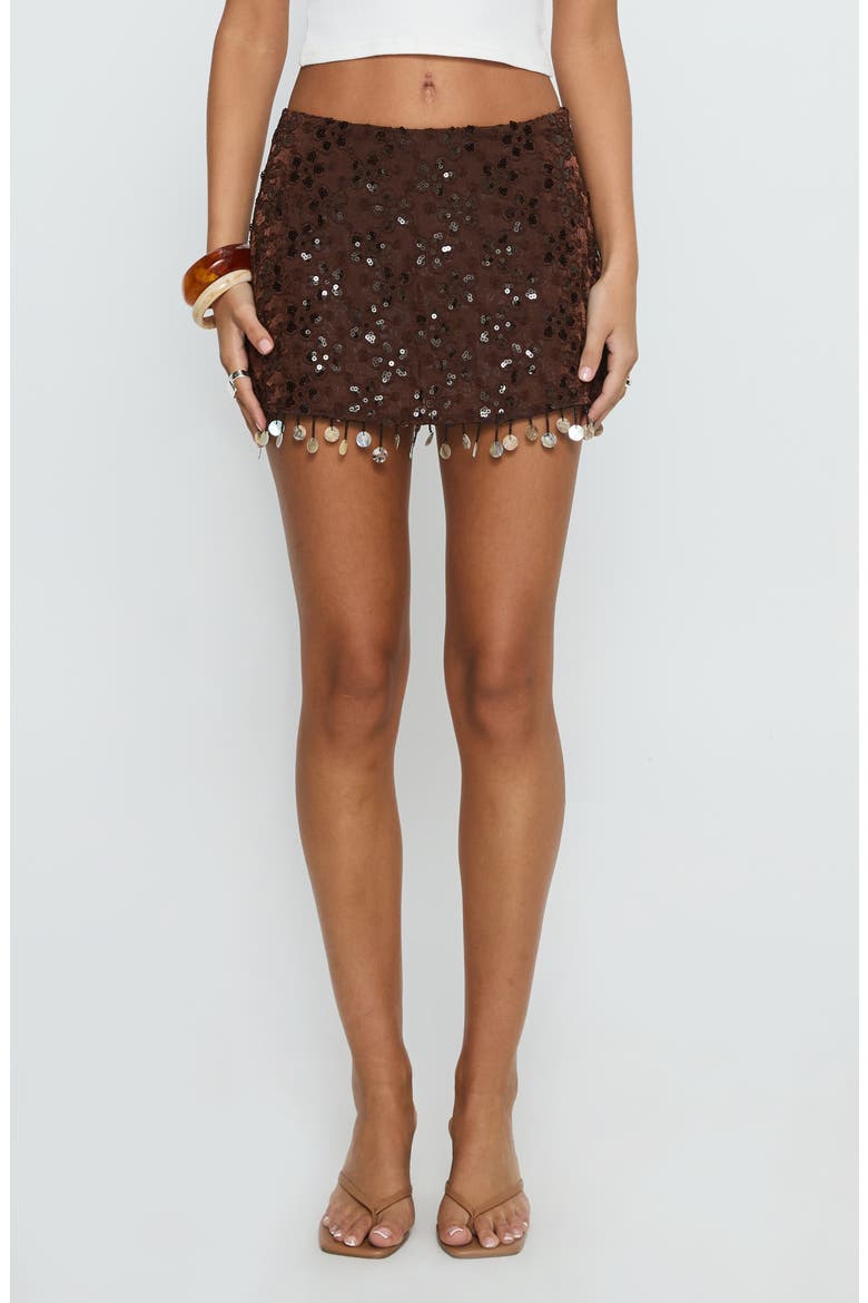 We Made It Sequin Beaded Miniskort, Main, color, BROWN