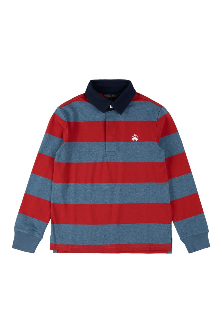 Kids' Stripe Long Sleeve Cotton Polo, Main, color, RED