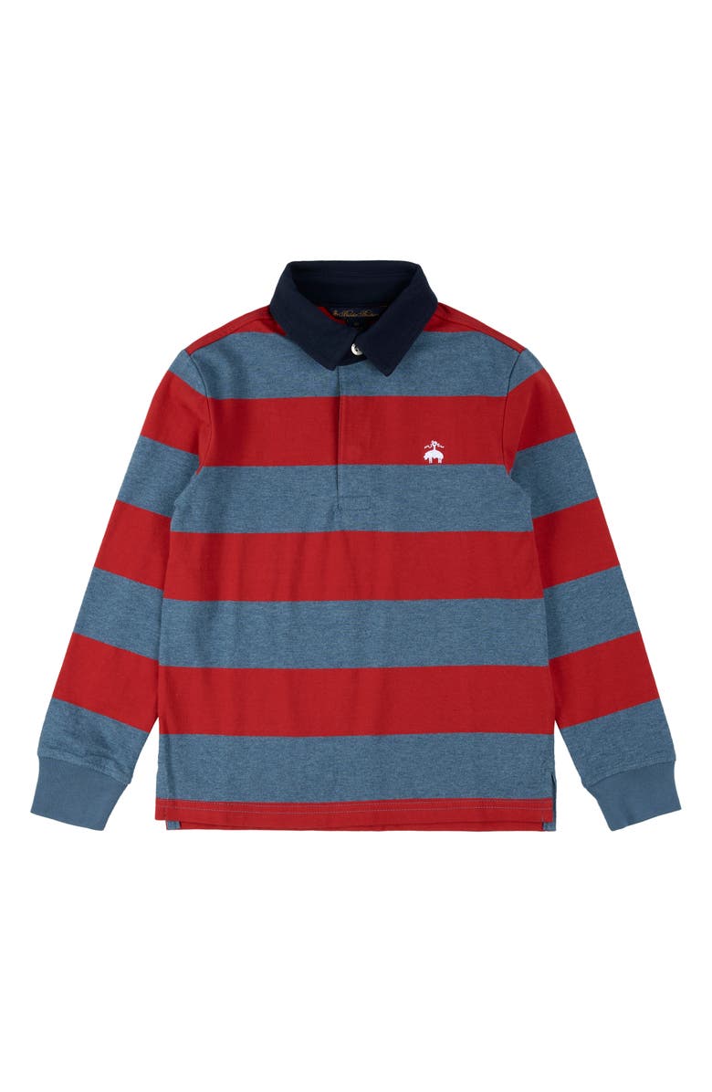 Brooks Brothers Kids' Stripe Long Sleeve Cotton Polo, Main, color, Red