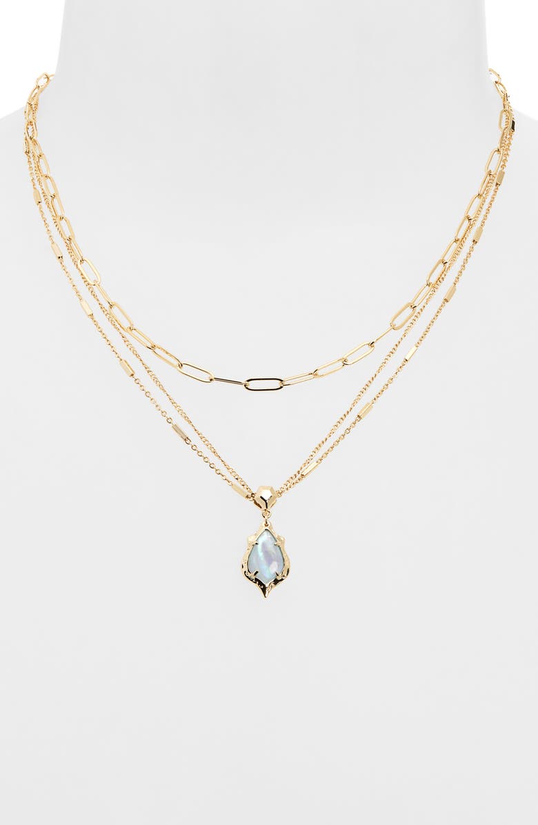 Kendra Scott Adriana Scallop Multistrand Necklace, Alternate, color, Gold Sky Blue Abalone