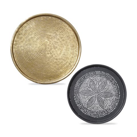 Andhra Embossed Round Decorative Trays Multicolor Aluminum