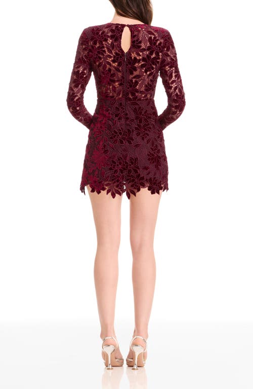Dress The Population Stassi Long Sleeve Velvet Floral Lace Cocktail Minidress In Brown