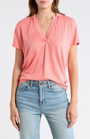 BOSS Enelina Johnny Collar Linen Blend Polo