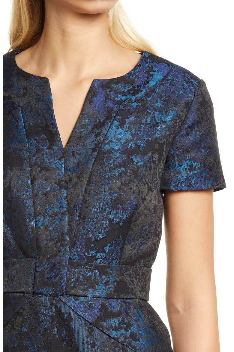 Jacquard Bow Sheath Cocktail Dress, Alternate, color, BLUE