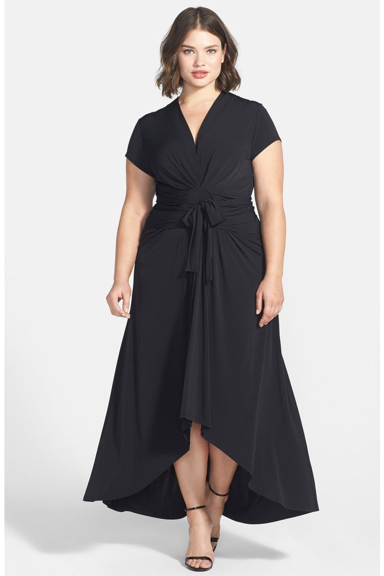 High/Low Faux Wrap Maxi Dress, Main, color, BLACK