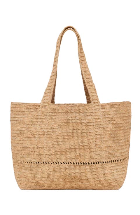Crocheted raffia tote bag
