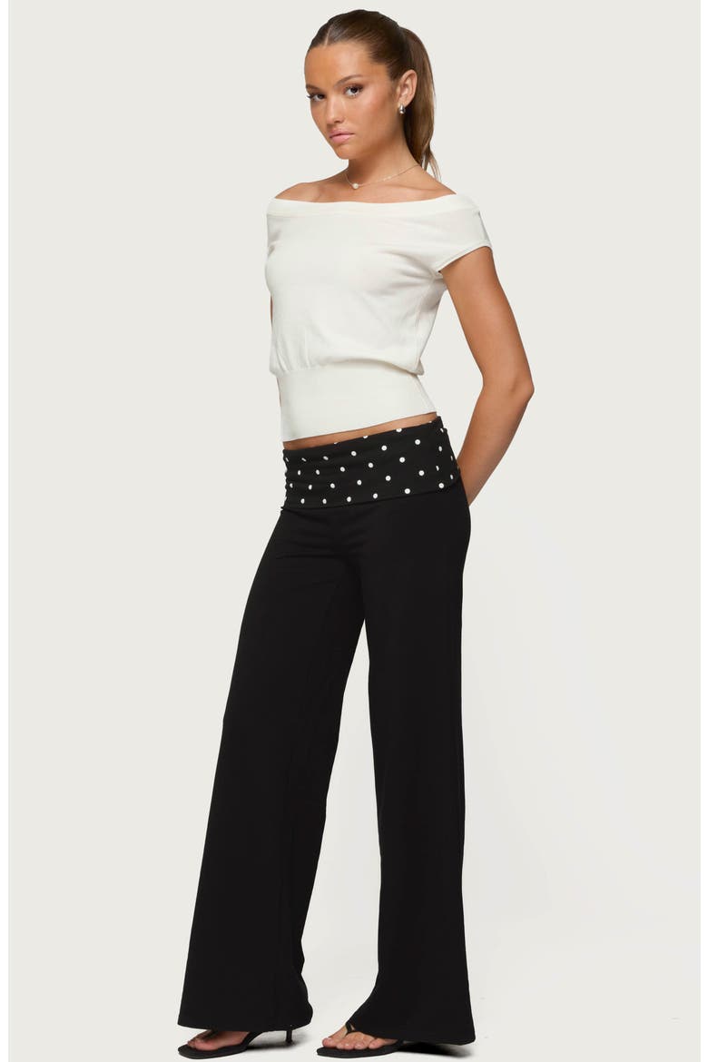 Reeva Polka Dot Foldover Pants, Alternate, color, BLACK