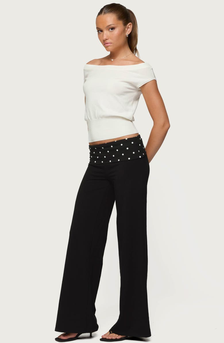 EDIKTED Reeva Polka Dot Foldover Pants, Alternate, color, Black