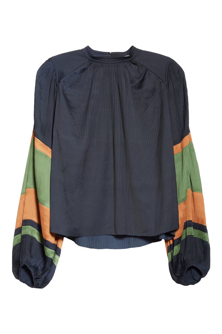 Rosa Stripe Sleeve Blouse, Alternate, color, MIDNIGHT