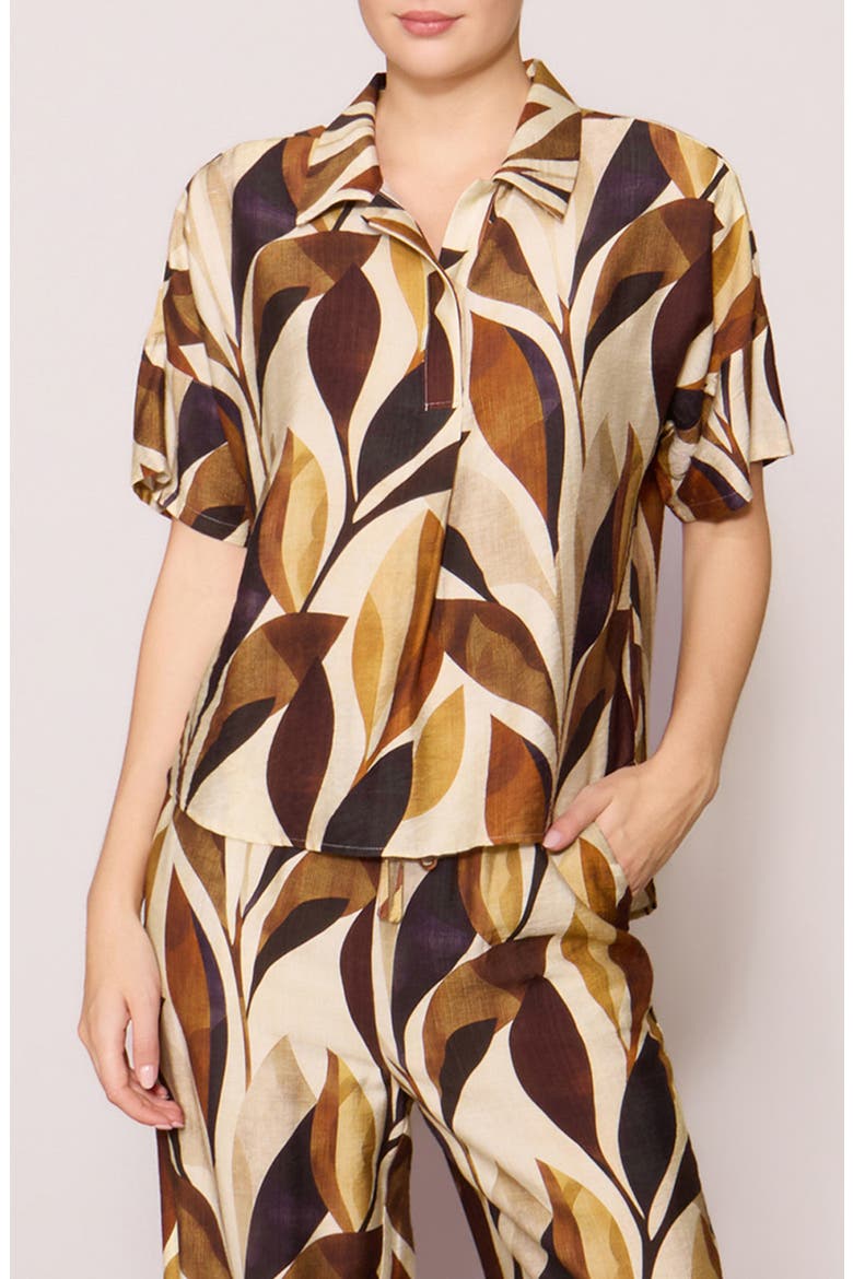 Easy Woven Pullover Shirt, Main, color, BEIGE MULTI LEAF