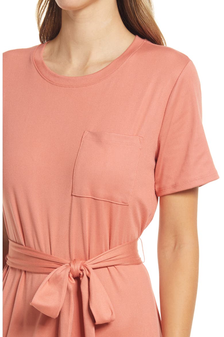 Belted Pocket T-Shirt Dress, Alternate, color, PEACH QUART