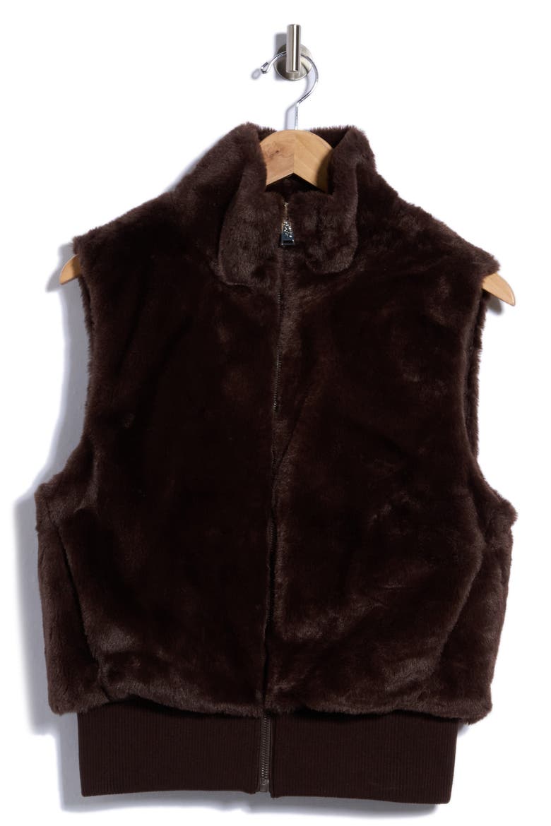 Faux Fur Mock Neck Vest, Main, color, ESPRESSO
