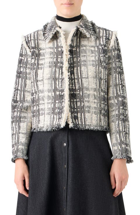 Fringe Trim Mixed Tweed Crop Jacket