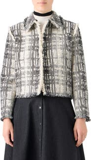 Akris punto Fringe Trim Mixed Tweed Crop Jacket