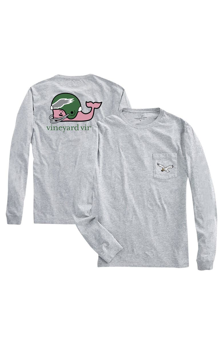 vineyard vines Men's Vineyard Vines Heather Gray Philadelphia Eagles Gridiron Classics Throwback Helmet Long Sleeve T-Shirt, Main, color,