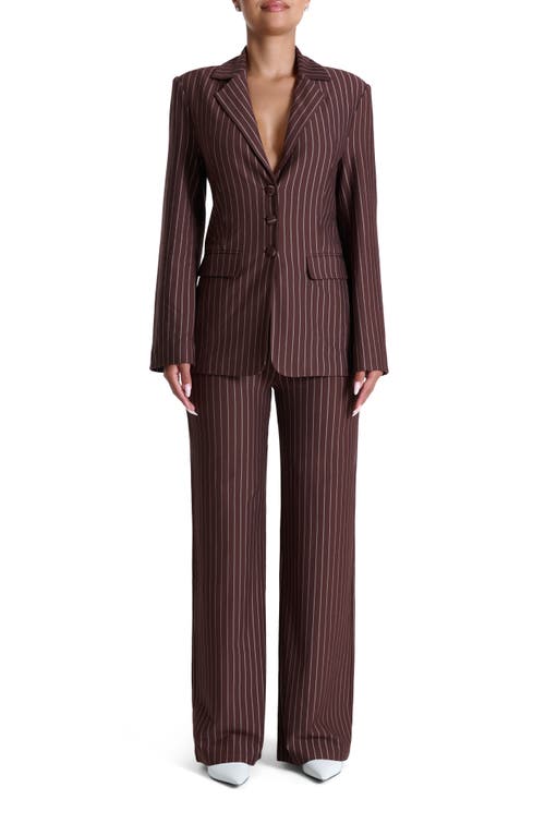 N By Naked Wardrobe Pinstripe Wide Leg Pants In Brown