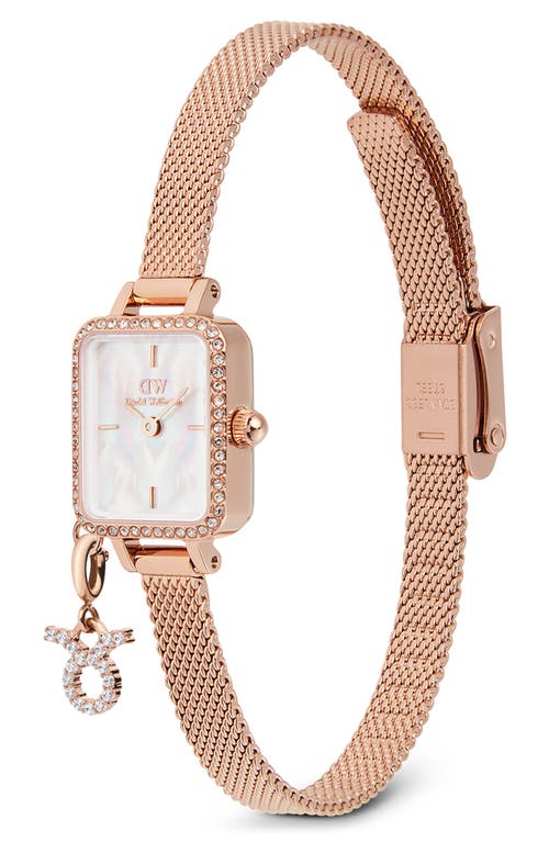Daniel Wellington Quadro Mini Charm Mesh Strap Watch, 15.4mm In Rose Gold
