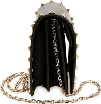 【VALENTINO】 ROCKSTUD CHAIN WALLET Rockstud Grainy Calfskin Wallet With Chain Strap for Woman