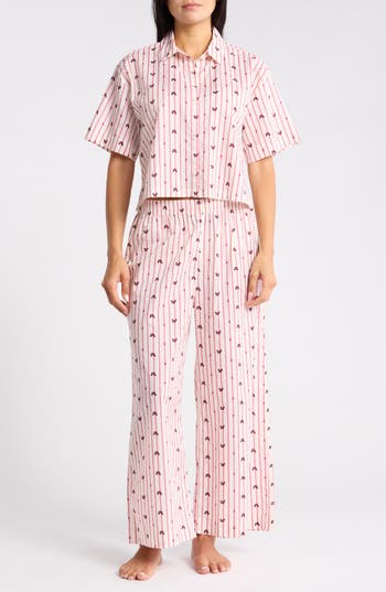 Abound Lightweight Cotton Pajamas In Ivory- Pink Squirrel On Stripe