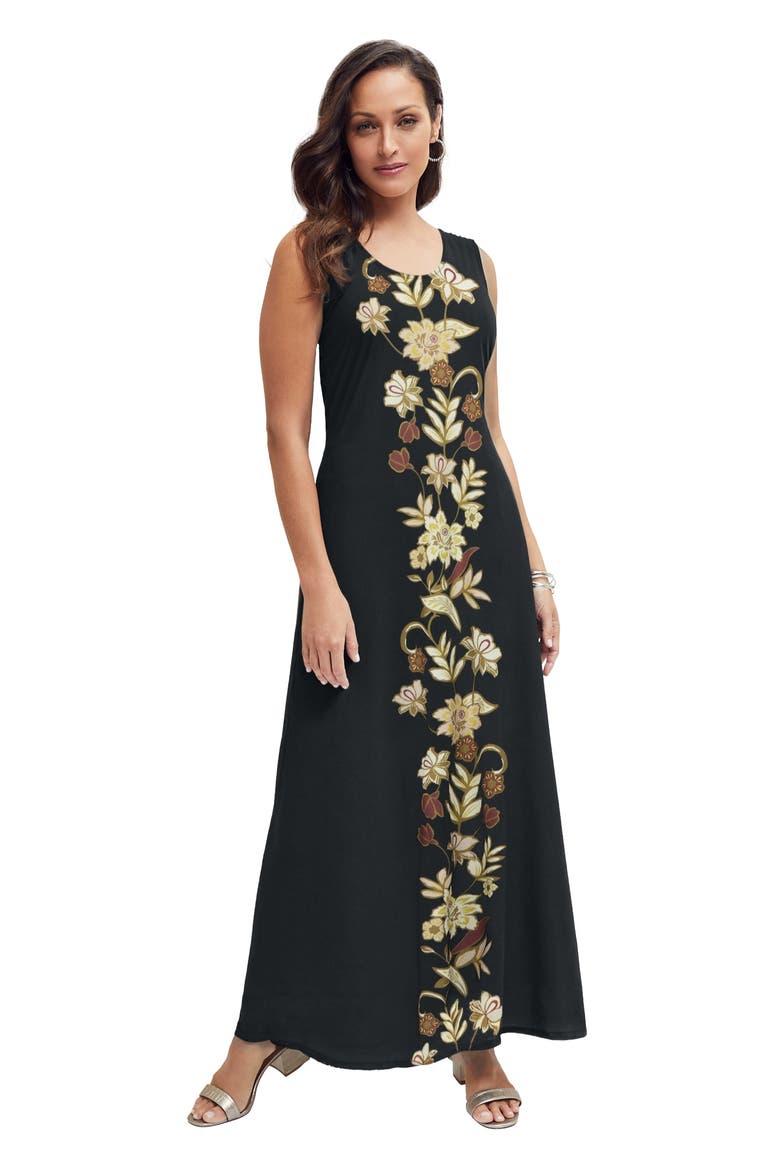 Stretch Knit Tank Maxi Dress, Main, color, BLACK MULTI BATIK PLACEMENT