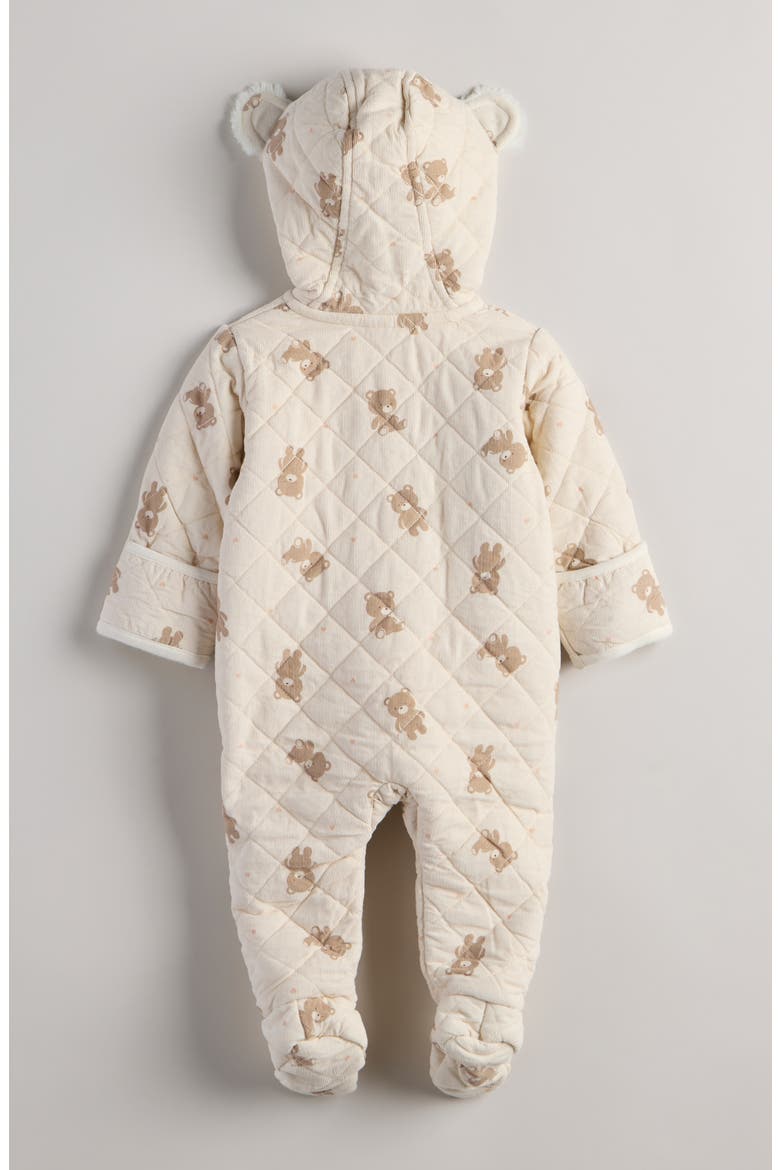 Ear Appliqué Quilted Faux Fur Lined Hooded Bunting, Alternate, color, IVORY TOFU TEDDY TOSS