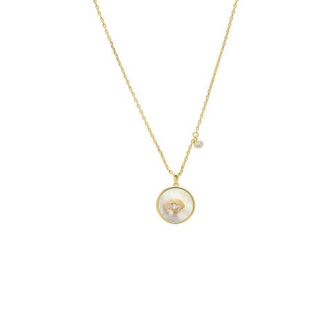 MOP Evil Eye Disc Pendant Necklace