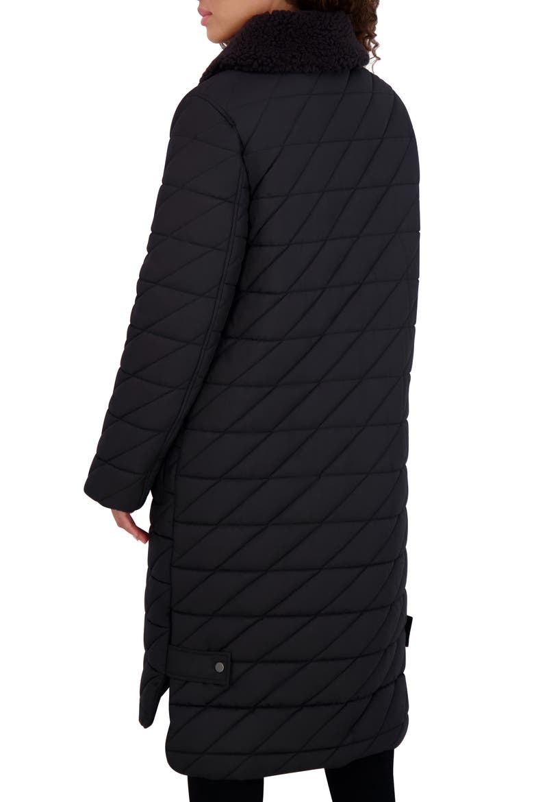 Maxine Quilted Coat with Faux Shearling Collar, Alternate, color, BLACK