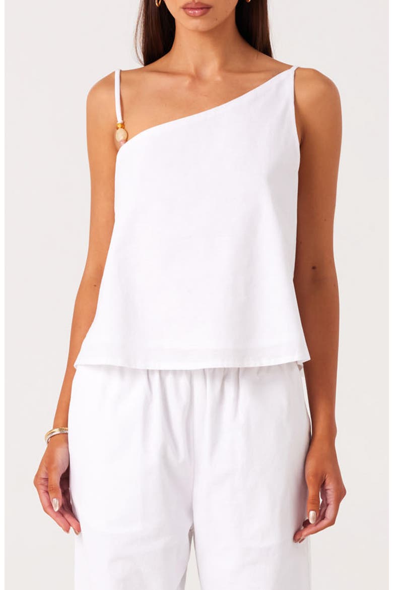 Ismene Asymmetrical One Shoulder Linen & Cotton Blend Top, Main, color, WHITE