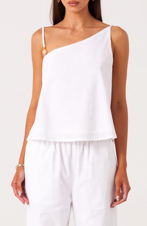 Ismene Asymmetrical One Shoulder Linen & Cotton Blend Top