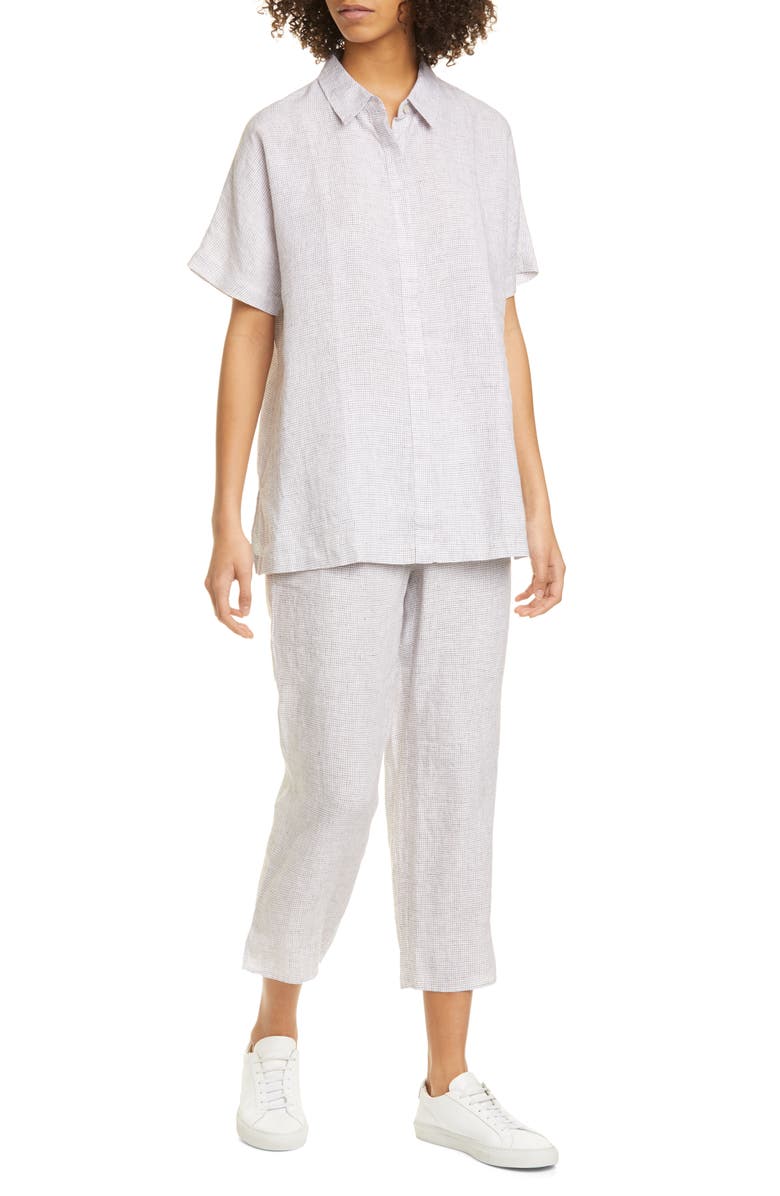 Eileen Fisher Check Organic Linen Crop Straight Leg Pants, Alternate, color, 