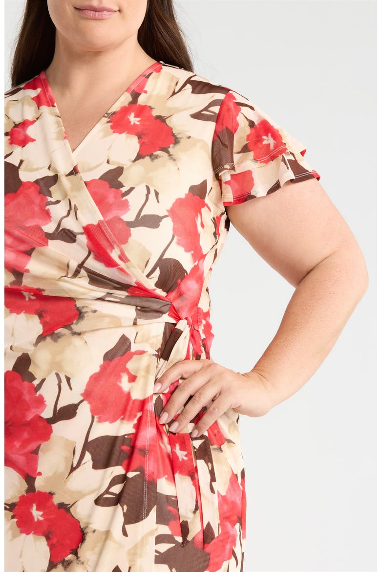Flutter Sleeve Wrap Dress, Alternate, color, WHITE DOVE MULTI