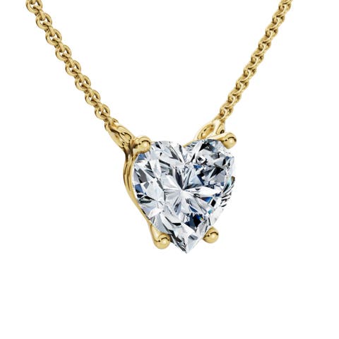 1Ct Heart Shape Diamond Solitaire Diamond Pendant 14k Gold Necklace Lab Grown