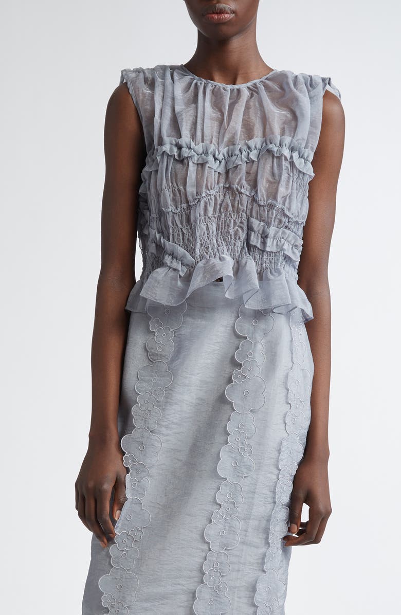 Cecilie Bahnsen Uphi Smocked Sheer Organza Top, Main, color, 