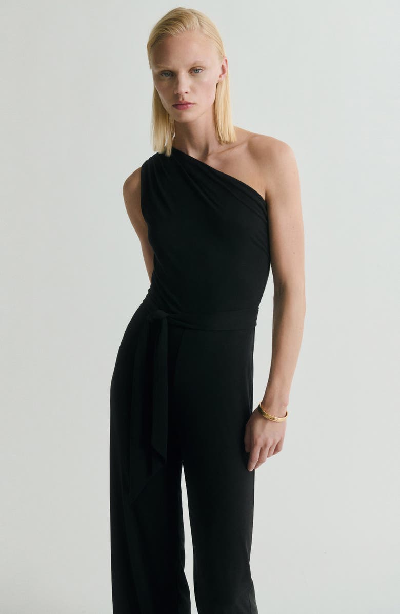 MANGO Belted One-Shoulder Jumpsuit, Alternate, color, 