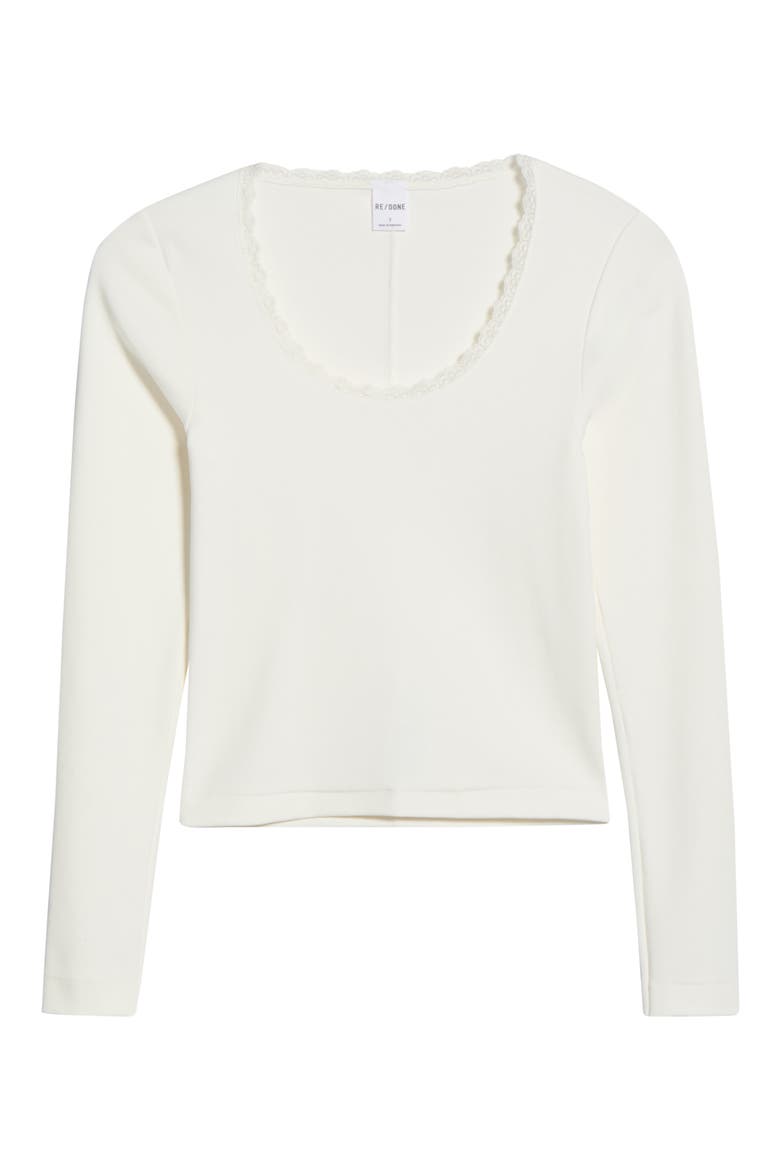 Lace Trim Stretch Cotton Top, Alternate, color, OFF WHITE