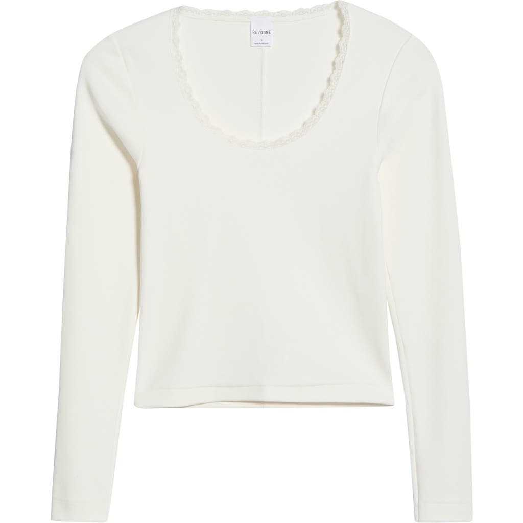 Re/done Lace Trim Stretch Cotton Top In White
